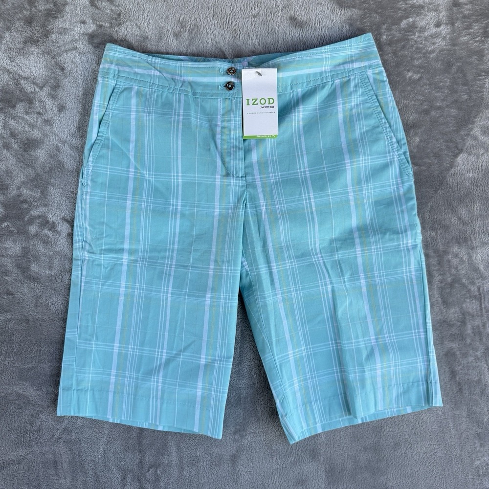 Izod XFG Cool FX Women's Plaid Golf Shorts Size 2 Lightweight Stretch | New